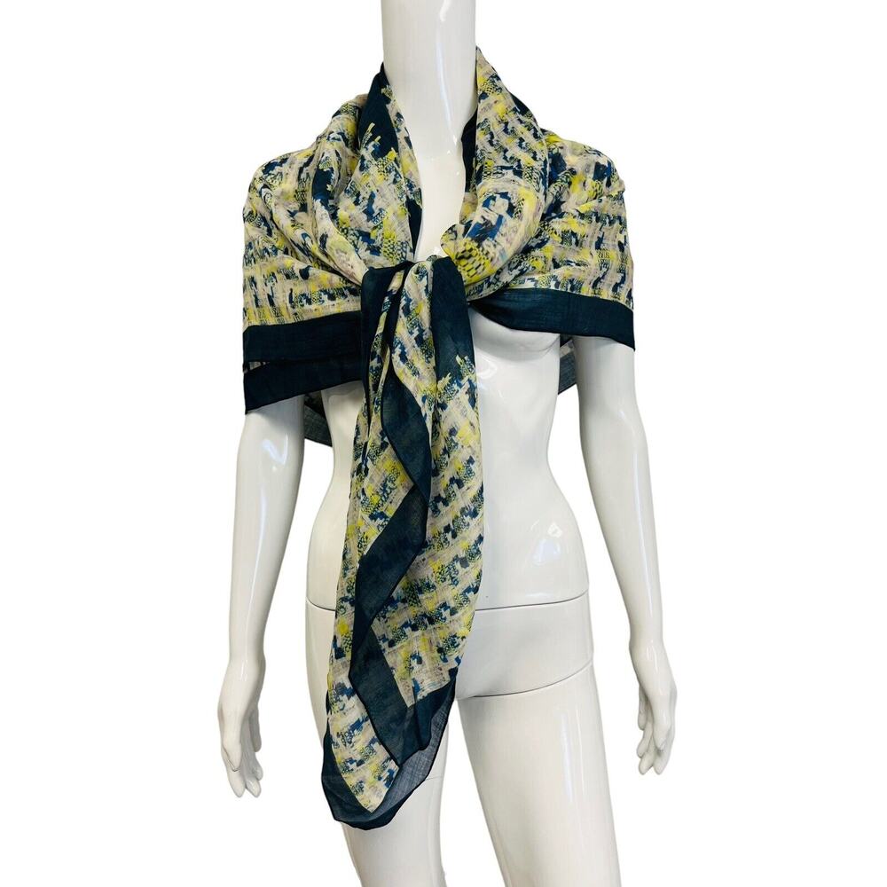 ERDEM Navy Multi 100% Wool Printed Square Scarf Shawl 50”x50”